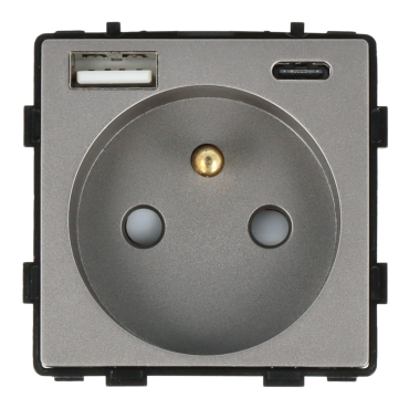 Moduł gniazda elektrycznego z ładowarką USB A+C 230V pojedynczy szare