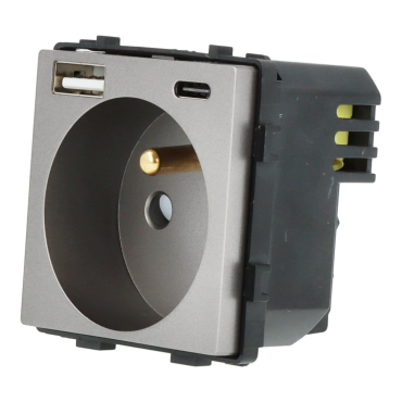 Moduł gniazda elektrycznego z ładowarką USB A+C 230V pojedynczy szare