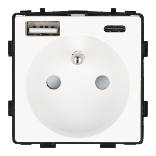 Moduł gniazda elektrycznego z ładowarką USB A+C 230V pojedynczy biały
