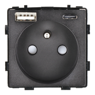Moduł gniazda elektrycznego z ładowarką USB A+C 230V pojedynczy czarne