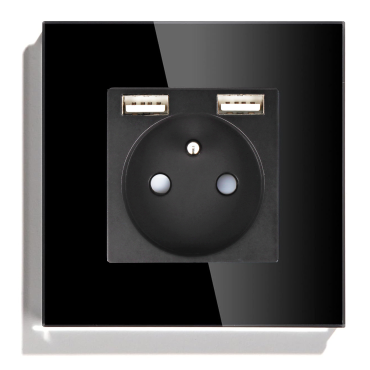 Gniazdo elektryczne pojedyncze z ładowarką USB A+A Czarne z ramką szklaną