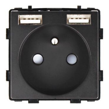 Moduł gniazda elektrycznego z ładowarką USB A+A 230V pojedynczy czarne