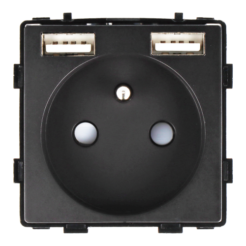 Moduł gniazda elektrycznego z ładowarką USB A+A 230V pojedynczy czarne