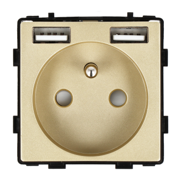 Moduł gniazda elektrycznego z ładowarką USB A+A 230V pojedynczy złote