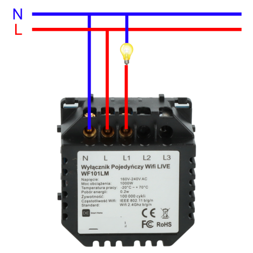 Moduł włącznika światła pojedynczy Wi-Fi Live Line Bez N