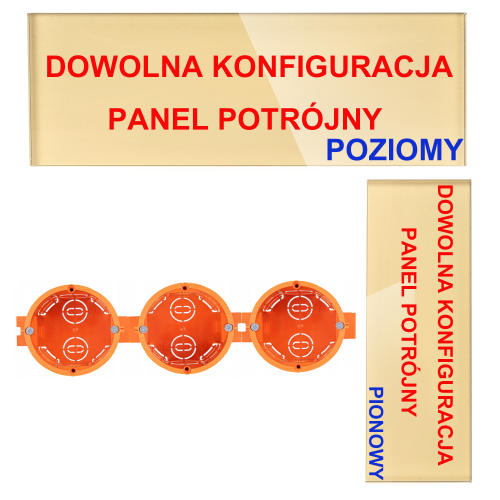 Panel Szklany Potrójny Na 3 Puszki 0G0G0G Złoty DC Smart Home