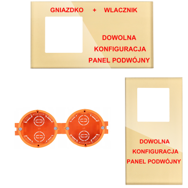 Panel Szklany Podwójny Na 2 Puszki 1F0G Złoty DC Smart Home