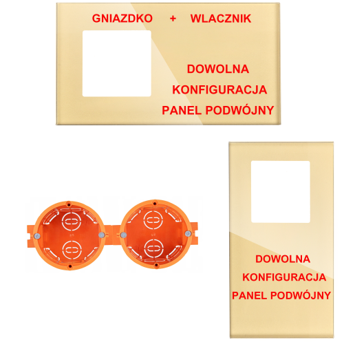 Panel Szklany Podwójny Na 2 Puszki 1F0G Złoty DC Smart Home