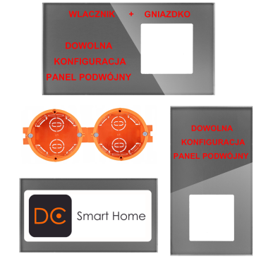 Panel Szklany Podwójny Na 2 Puszki 0G1F Szary DC Smart Home