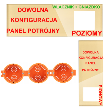 Panel Szklany Potrójny Na 3 Puszki 0G0G1F Złoty DC Smart Home