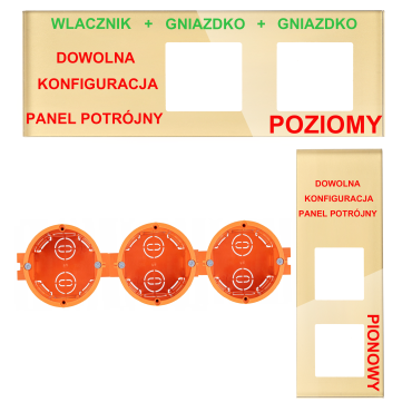 Panel Szklany Potrójny Na 3 Puszki 0G2F Złoty DC Smart Home