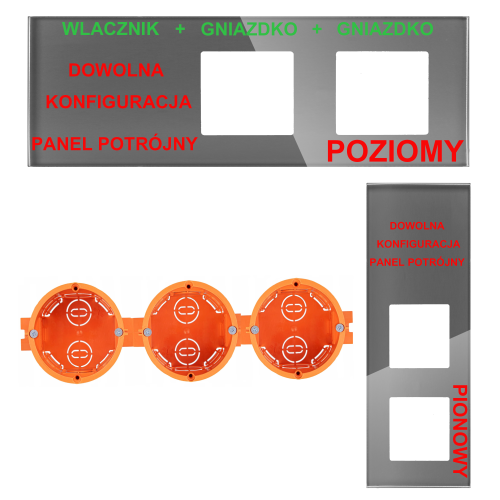 Panel Szklany Potrójny Na 3 Puszki 0G2F Szary DC Smart Home