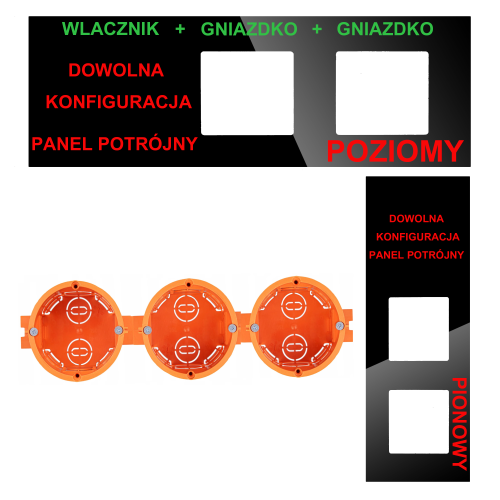 Panel Szklany Potrójny Na 3 Puszki 0G2F Czarny DC Smart Home