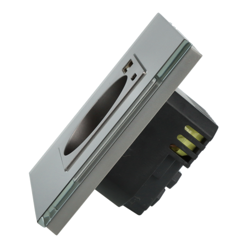 Gniazdo elektryczne pojedyncze z szybką ładowarką USB C+C Szare z ramką szklaną