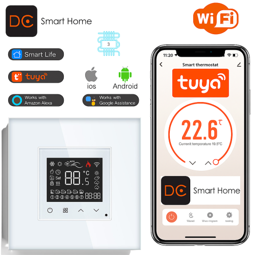 Termostat Ogrzewania Podłogowego WiFi 16A w Szklanej Ramce Biały