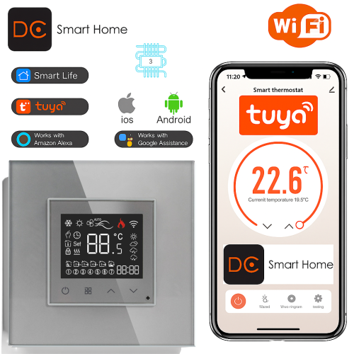 Termostat Ogrzewania Podłogowego WiFi 16A w Szklanej Ramce Szary