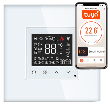 Termostat Ogrzewania Podłogowego ZigBee 16A w Szklanej Ramce Biały