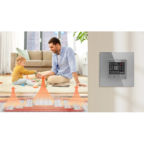 Termostat Ogrzewania Podłogowego ZigBee 16A w Szklanej Ramce Szary