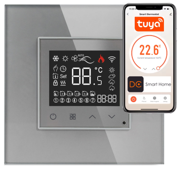 Termostat Ogrzewania Podłogowego ZigBee 16A w Szklanej Ramce Szary