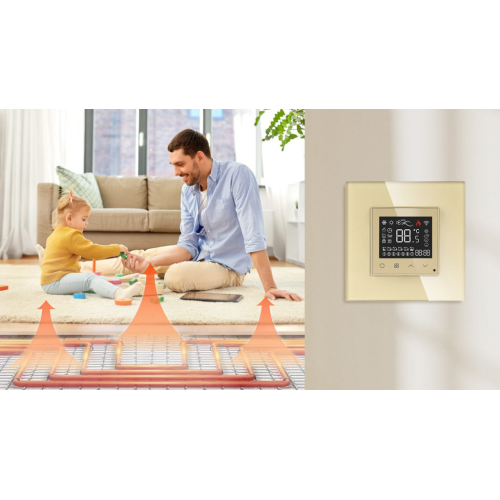 Termostat Ogrzewania Podłogowego ZigBee 16A w Szklanej Ramce Złoty
