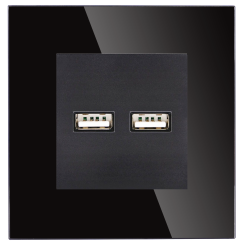 Gniazdo z Ładowarką 2xUSB 3.1A w Ramce Szklanej - Czarne