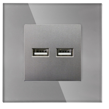 Gniazdo z Ładowarką 2xUSB 3.1A w Ramce Szklanej - Szare