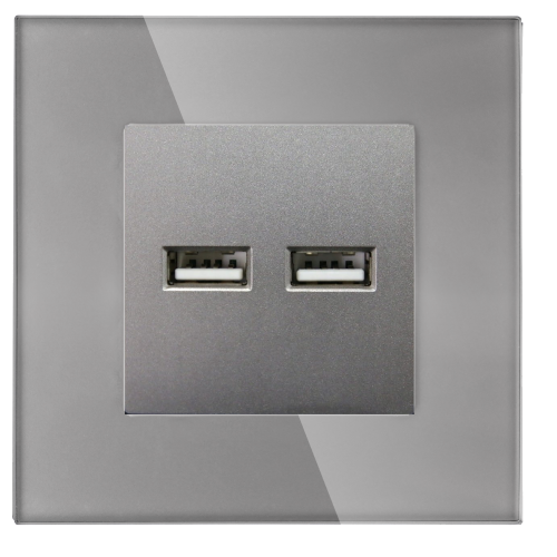 Gniazdo z Ładowarką 2xUSB 3.1A w Ramce Szklanej - Szare
