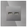 Gniazdo z Ładowarką 2xUSB 3.1A w Ramce Szklanej - Szare