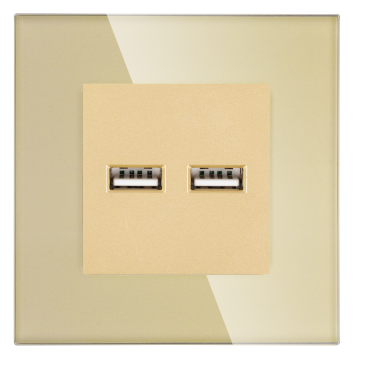Gniazdo z Ładowarką 2xUSB 3.1A w Ramce Szklanej - Złote