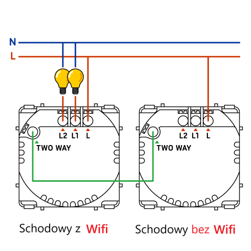 Moduł włącznika światła podwójny schodowy/krzyżowy WiFi