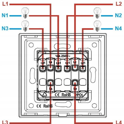 Moduł włącznik mechaniczny światła poczwórny biały