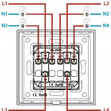 Moduł włącznik mechaniczny światła poczwórny szary