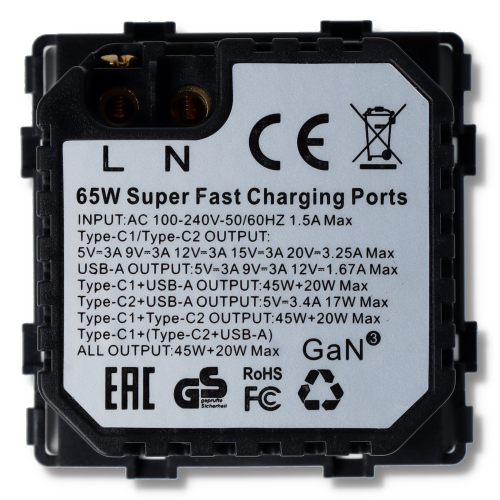 Moduł Ładowarka USB A + 2xC 65W GaN Biała do Ramek DC Smart Home