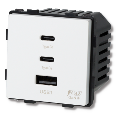 Moduł Ładowarka USB A + 2xC 65W GaN Biała do Ramek DC Smart Home