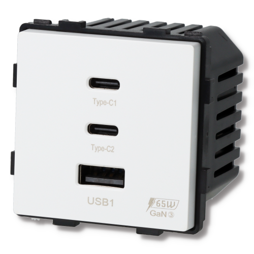 Moduł Ładowarka USB A + 2xC 65W Biała do Ramek DC Smart Home
