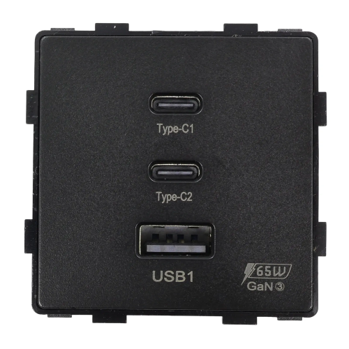 Moduł Ładowarka USB A + 2xC 65W Czarna do Ramek DC Smart Home