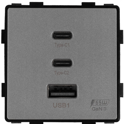 Moduł Ładowarka USB A + 2xC 65W Szara do Ramek DC Smart Home