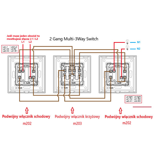 Moduł włącznik mechaniczny światła podwójny krzyżowy złoty