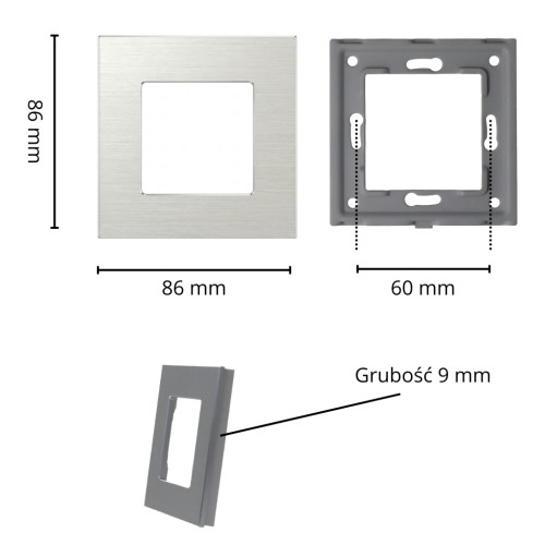 Ramka Aluminiowa Szczotkowana Pojedyncza 1F Srebrna DC Smart Home