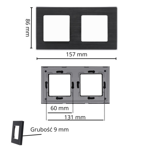 Ramka Aluminiowa Szczotkowana Podwójna 2F Czarna DC Smart Home