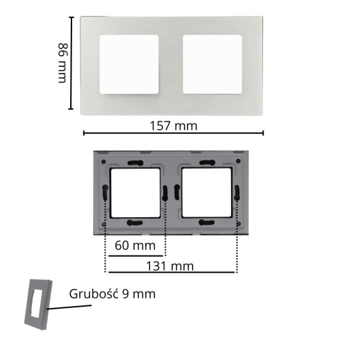 Ramka Aluminiowa Szczotkowana Podwójna 2F Srebrna DC Smart Home