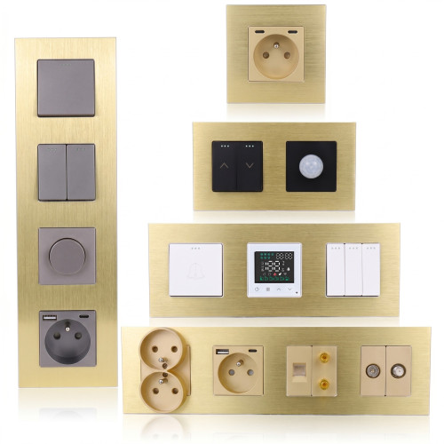 Ramka Aluminiowa Szczotkowana Podwójna 2F Złota DC Smart Home
