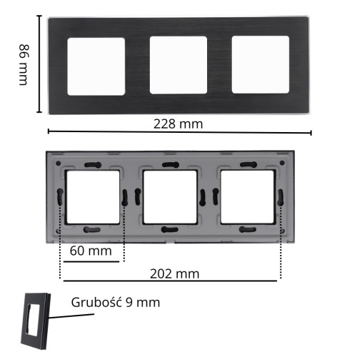 Ramka Aluminiowa Szczotkowana Potrójna 3F Czarna DC Smart Home
