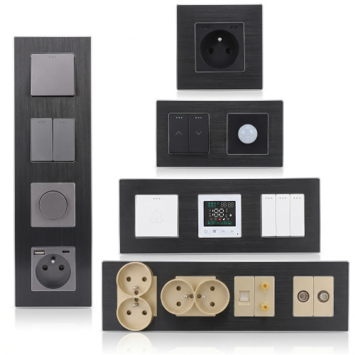 Ramka Aluminiowa Szczotkowana Poczwórna 4F Czarna DC Smart Home