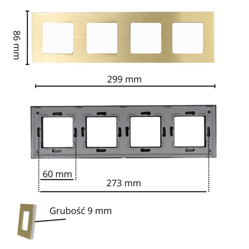 Ramka Aluminiowa Szczotkowana Poczwórna 4F Złota DC Smart Home