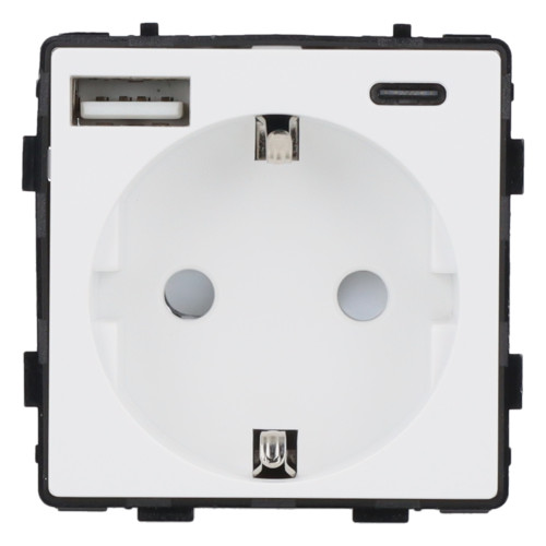 Moduł gniazda elektrycznego Schuko (bez bolca) z ładowarką USB A+C 20W 230V pojedynczy biały