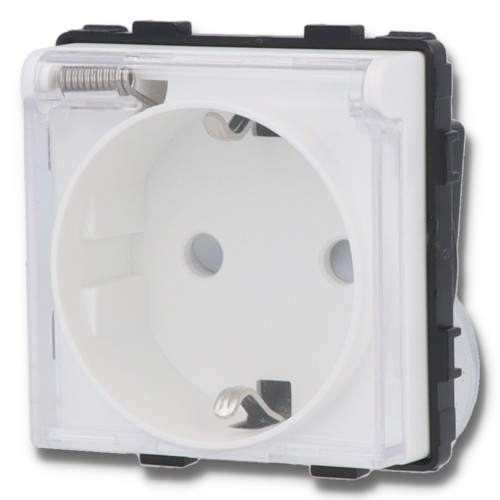 Moduł gniazda elektrycznego Schuko (bez bolca) z klapką IP44 230V pojedynczy biały