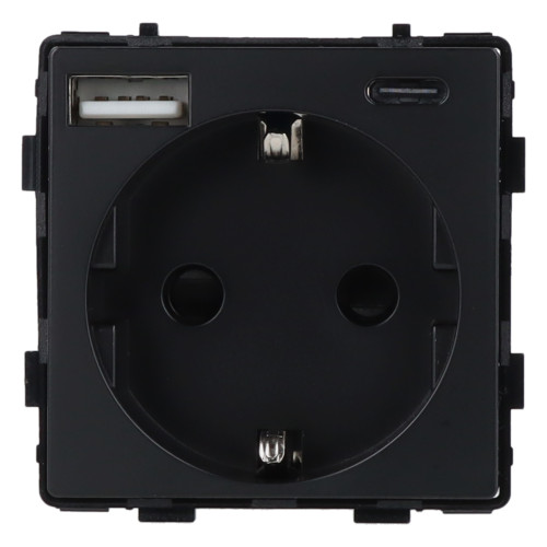 Moduł gniazda elektrycznego Schuko (bez bolca) z ładowarką USB A+C 20W 230V pojedynczy czarny