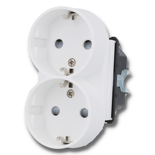 Moduł gniazda elektrycznego Schuko (bez bolca) 230V podwójny biały