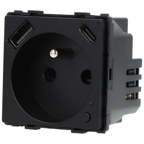 Moduł gniazda elektrycznego z bolcem 230V z pomiarem energii WiFi + USB A+C 20W czarny